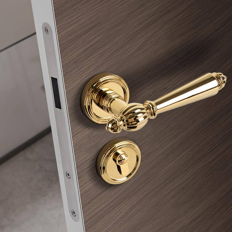 厂家货源 金色欧式锌合金门锁南瓜静音磁吸室内卧室房门锁门把手