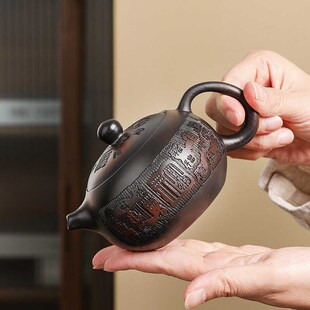大容量单人小号西施壶 百福紫陶壶手工刻绘泡茶壶家用功夫茶具套装