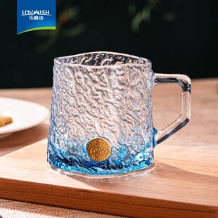 渐变玄冰玻璃杯家用冰纹肌理水杯饮料果汁咖啡茶杯饮品带把酒杯子