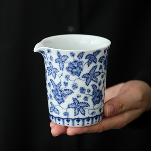 青花秋葵无念茶海陶瓷分茶器单个功夫茶具高端家用倒茶陶瓷公杯