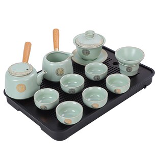 家用2024新款 汝窑功夫茶具套装 办公室高档轻奢泡茶壶陶瓷盖碗茶杯