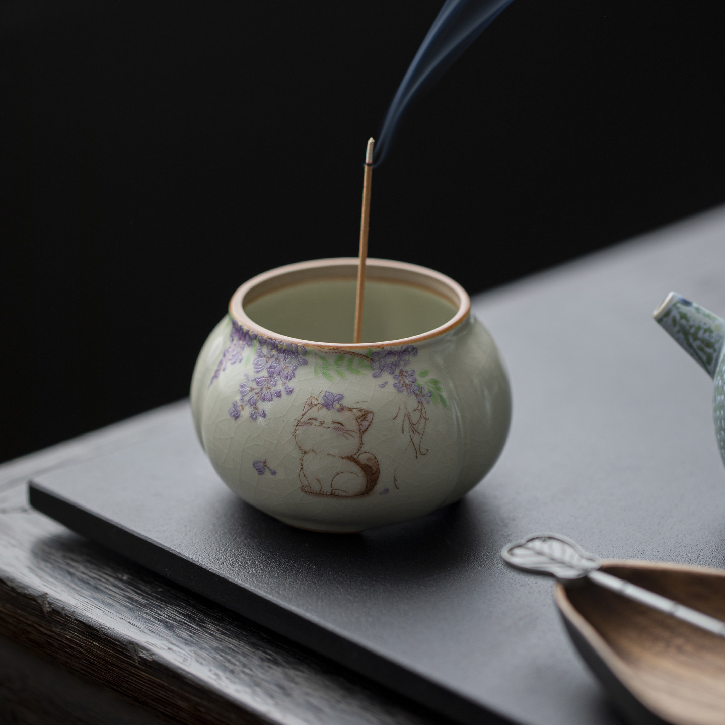 米黄汝窑紫藤猫咪香炉家用室内沉檀香线香香插茶台桌面熏香炉摆件,餐饮具,茶道/香炉,淘宝优惠券,粉丝福利购,淘宝优惠卷