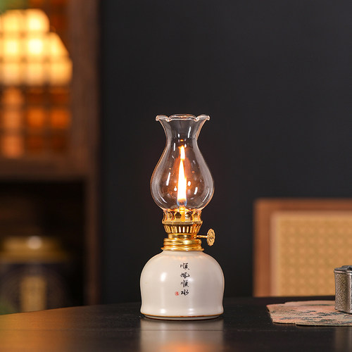 陶瓷油灯供佛灯酥油灯复古煤油灯家用佛前供奉灯长明灯烛台香油灯