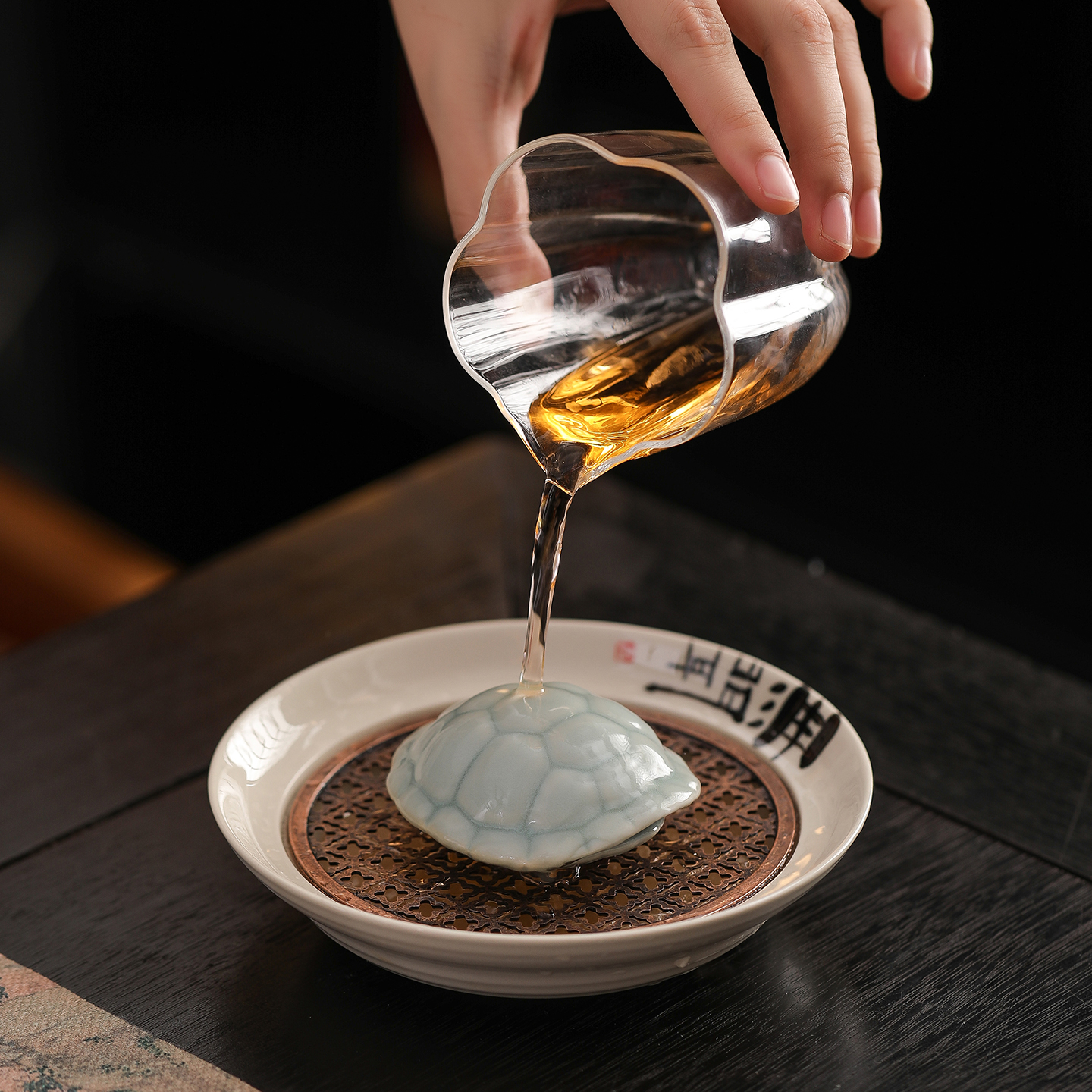 汝窑汝瓷龟壳茶宠摆件开片可养