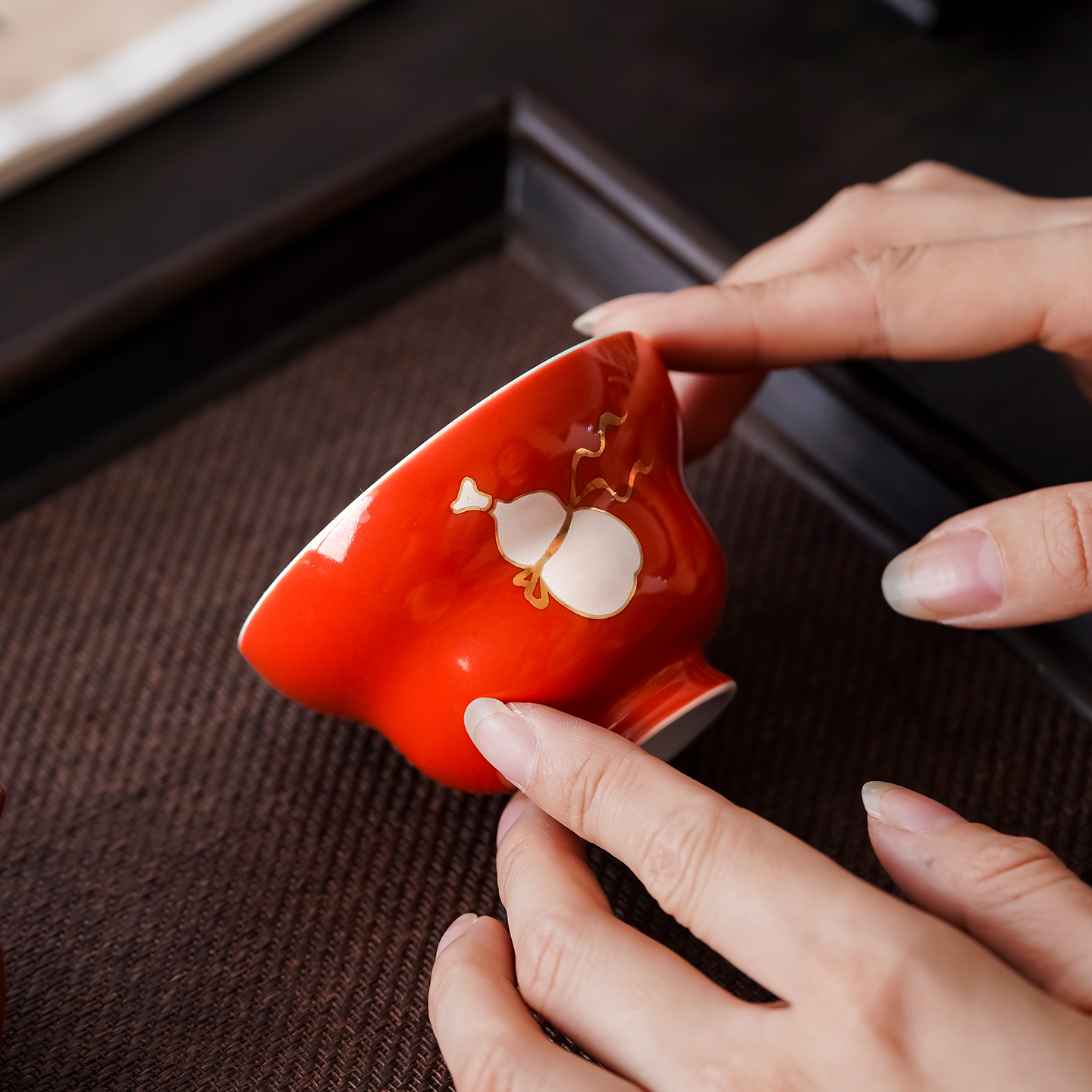 故宫红手工葫芦茶杯复古功夫茶具