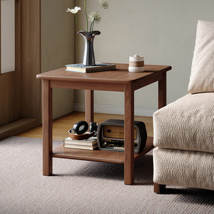 全实木沙发边几新中式客厅家用小户型双层方形小茶几边桌置物架子