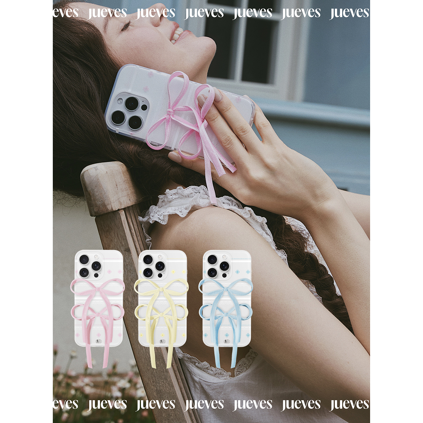 JUEVES星期四夏日“乡村少女”碎花绑带壳16promax手机壳蝴蝶结15pm软壳14适用华为mate70pro硅胶p70pro