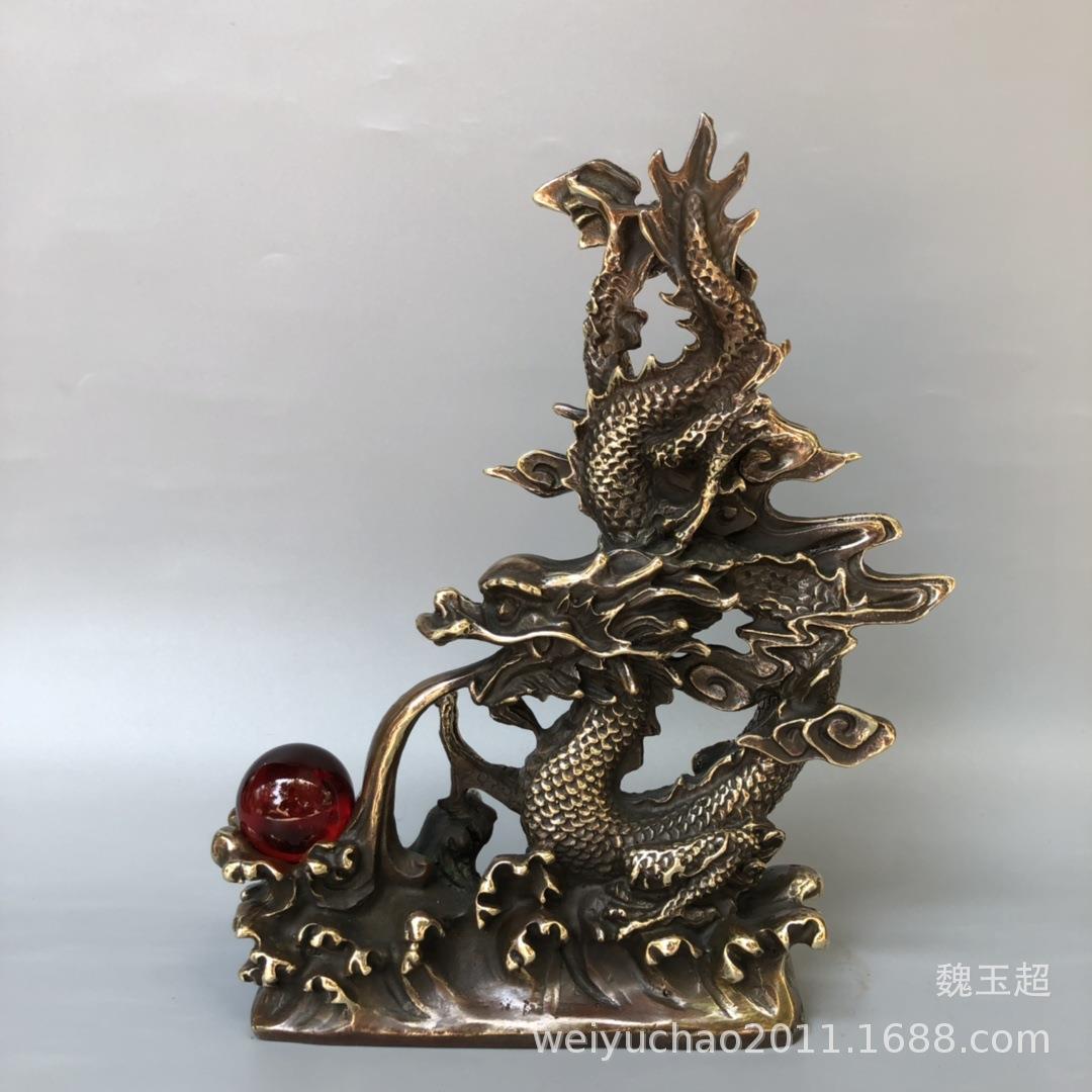 纯铜龙摆件家居客厅办公室龙戏珠盘龙戏珠大青龙铜龙摆设生肖龙