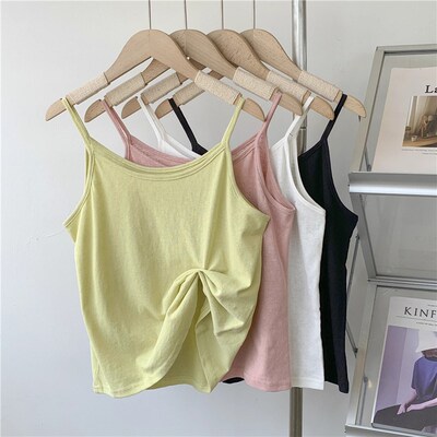 雪花棉微透无袖吊带背心女2023夏季内K搭外穿粉红色吊带上衣女