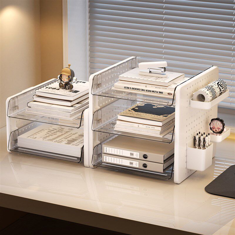 洞洞板桌面文件收纳架办公室工位改造神器学O习书桌上多层整理盒