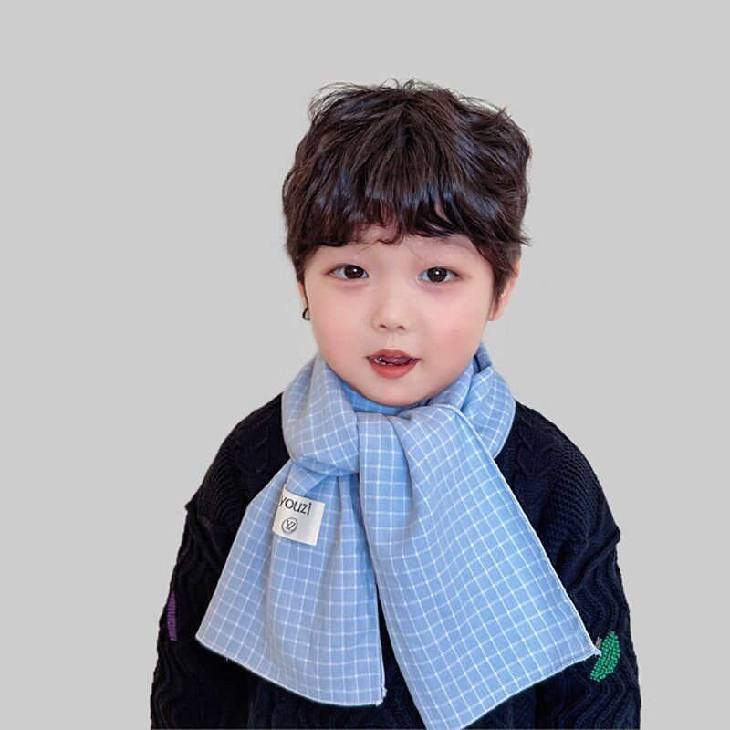 男童围巾秋冬薄款纯棉格子1-10岁小孩春L秋保暖纯棉百搭宝宝围脖