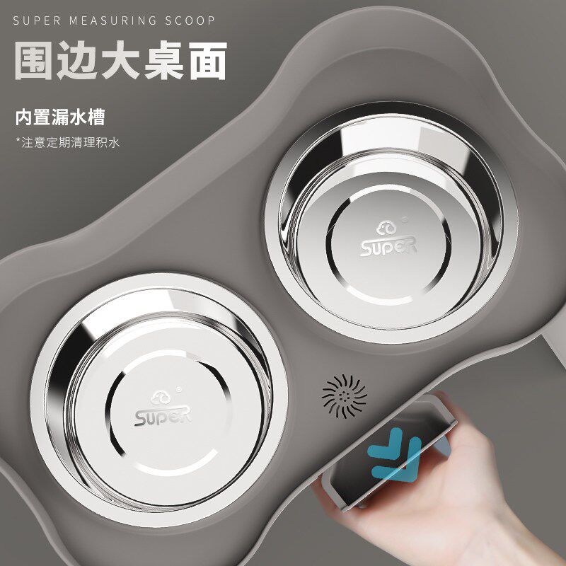 休普猫狗碗双碗不锈钢慢食碗宠物吃饭盆高脚防滑喂Y食器狗狗饭碗
