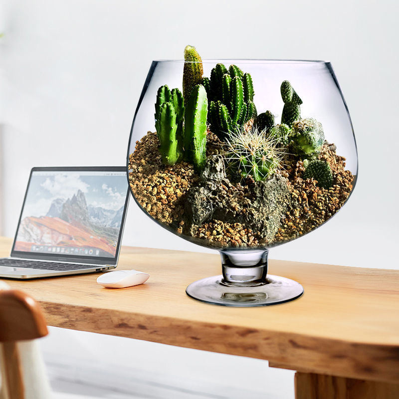 小型鱼缸加厚玻璃k客厅桌面创意酒杯高脚杯金鱼乌龟缸空气造景