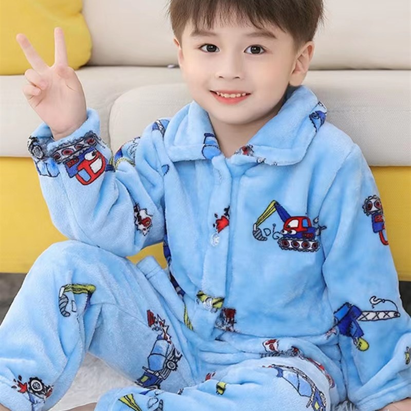 冬季儿童珊瑚绒睡衣秋季男童x法兰绒套装小男孩男宝冬款保暖居家