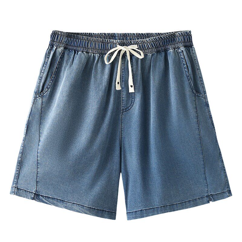 夏装天丝牛仔短裤女新款大u码胖mm松紧腰宽松显瘦休闲五分阔腿裤