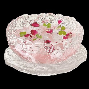 高颜值玻璃玫瑰甜品碗碟套装精致银耳羹燕K窝碗带勺糖水酸奶燕麦