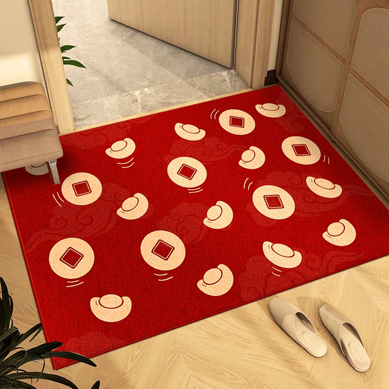 元宝铜钱招财入户门地垫门口进门家用脚垫红色喜U庆乔迁新居地毯