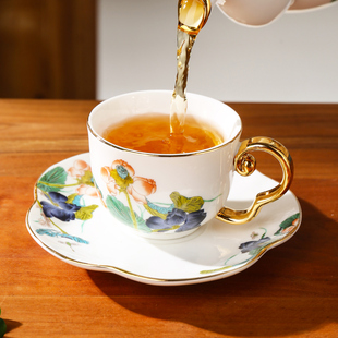 陶瓷带托a盘茶杯防烫带把手泡茶杯女生咖啡杯高颜值下午茶轻奢水