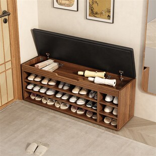 实木软包穿换鞋凳鞋柜一体家用进门口靠J墙鞋架入户玄关多层收纳