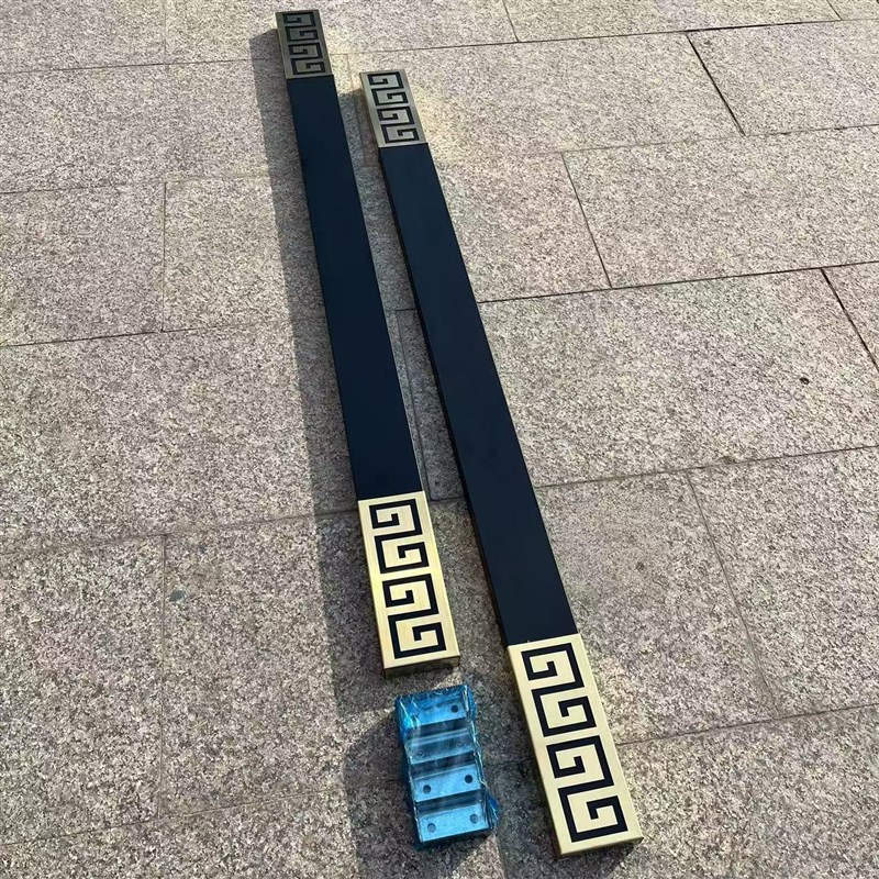 新中式仿古庭院门拉手简约实木大门拉手木门M把不锈钢回纹黑金拉