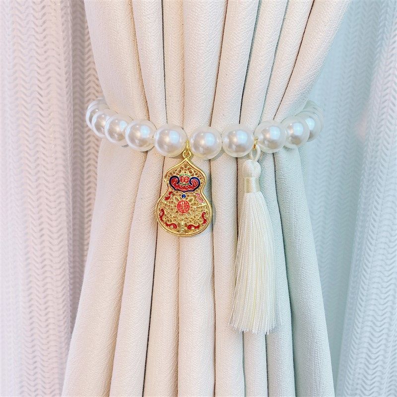 福禄窗帘绑绳f新中式葫芦流苏纱帘扎带书房卧室窗帘扣装饰珍珠绑