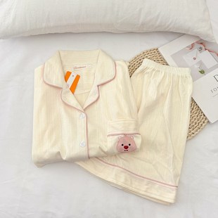 loopy睡衣女夏款短袖简约薄款提花棉可L爱学生小海狸露比家居服夏