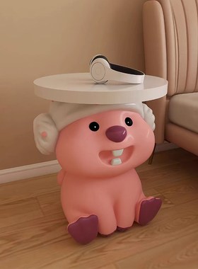 轻奢客厅沙发可移动loopy茶几边几小户型落地床头V柜创意海狸摆件