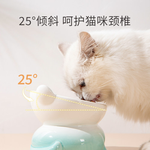 猫碗陶瓷猫食盆宠物猫咪冬季w加热喝水碗饭碗高脚斜口碗防打翻护