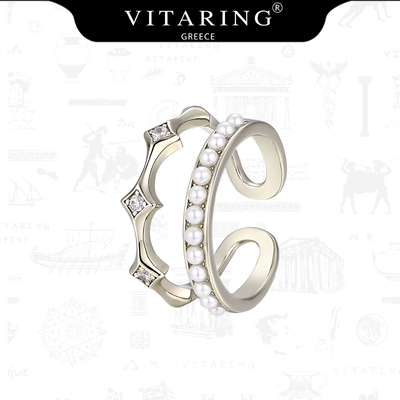 希腊设计师款珍珠镶钻开口戒指