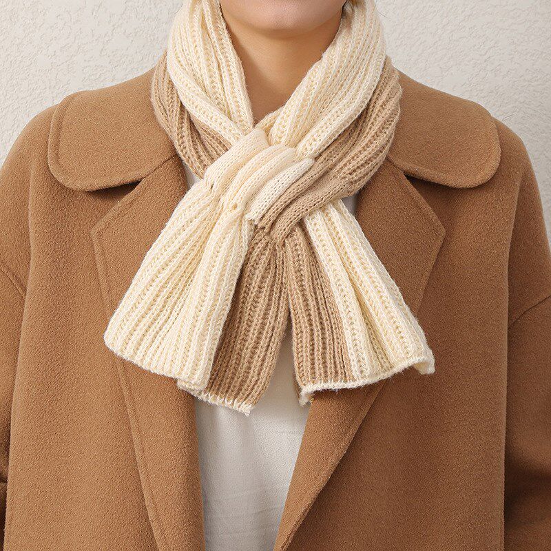 小围巾短款女秋冬交叉针织围脖韩版拼F色百搭冬天保暖懒人护颈网