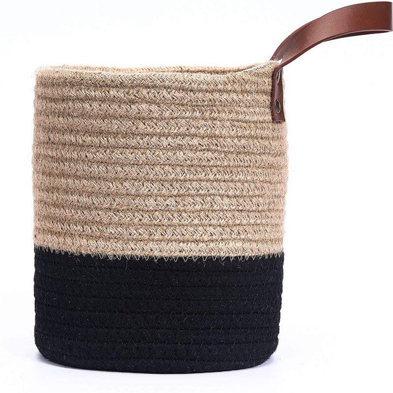 棉麻吊篮皮带手柄挂篮吊篮壁挂黄黑圆形花盆植物篮U子收纳置物筐