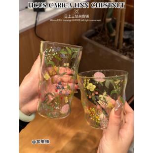 小清新玻璃杯果汁杯耐高温家用水杯子女奶茶杯咖啡杯高颜值