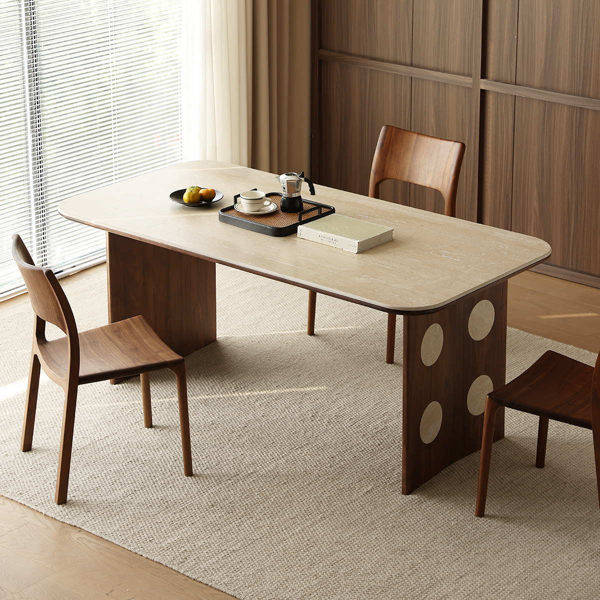 晨物北美黑胡桃岩板餐桌家用轻奢现代简约一体两用书桌长方形饭桌,住宅家具,实木餐桌,淘宝优惠券,粉丝福利购,淘宝优惠卷