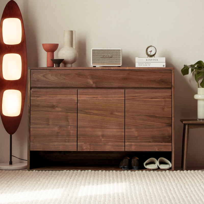 北美黑胡桃木鞋柜家用门口小户型北欧日式全实木玄关柜储物柜隔断