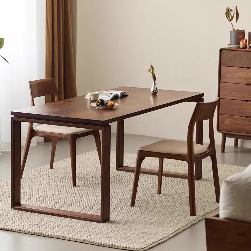 饭桌晨物简约餐桌黑胡桃木餐厅