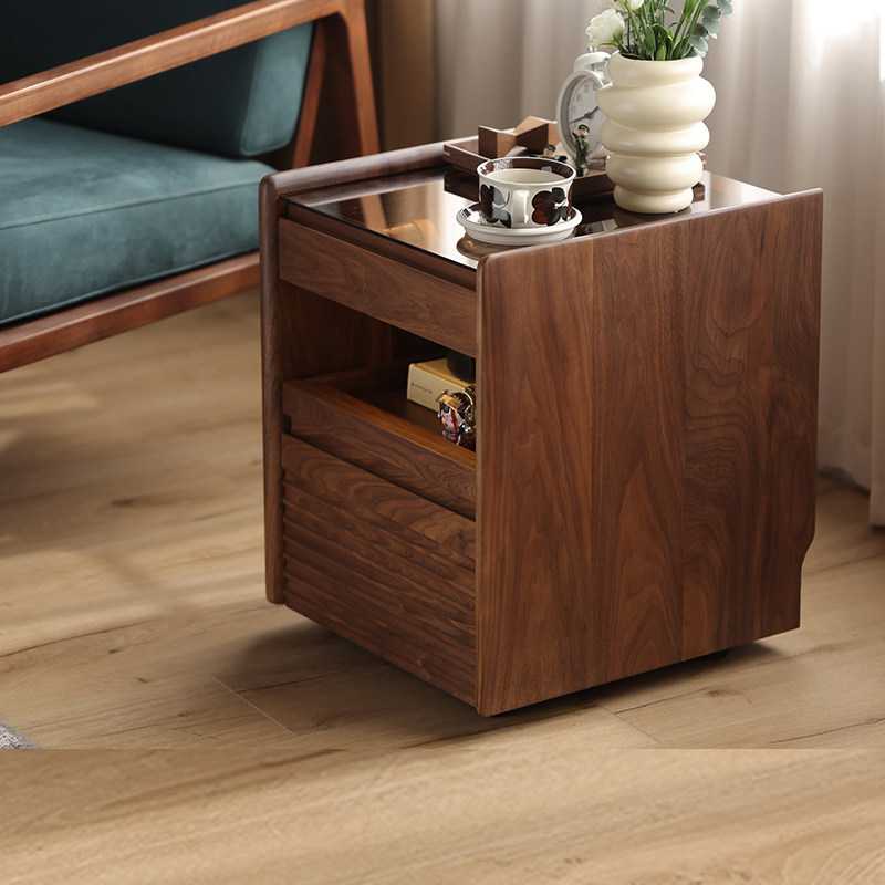 晨物家居黑胡桃木北欧床头柜