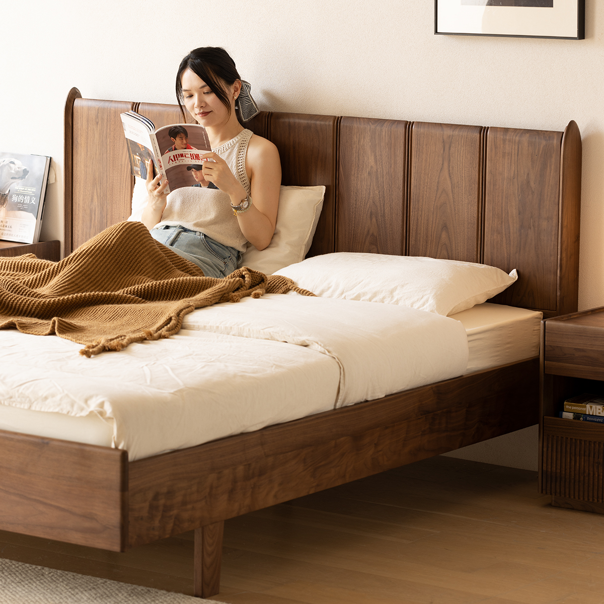 晨物北美黑胡桃实木床主卧双人床