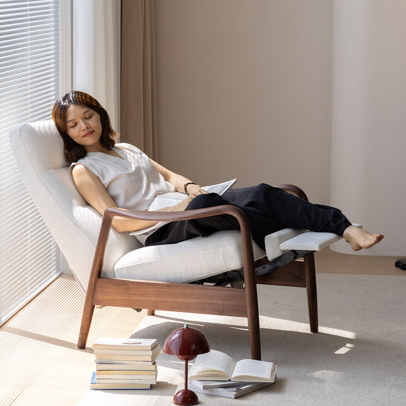 北美黑胡桃木功能沙发椅懒人客厅单人位可调节实木休闲椅扶手椅