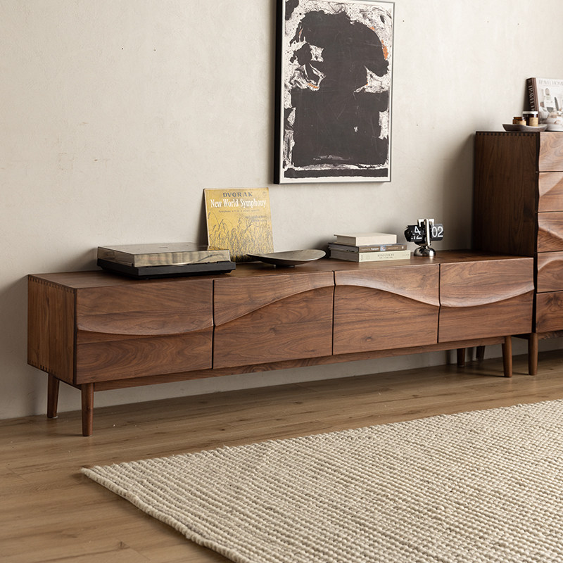 北美黑胡桃木实木电视柜全实木北欧现代简约卧室落地电视机柜组合