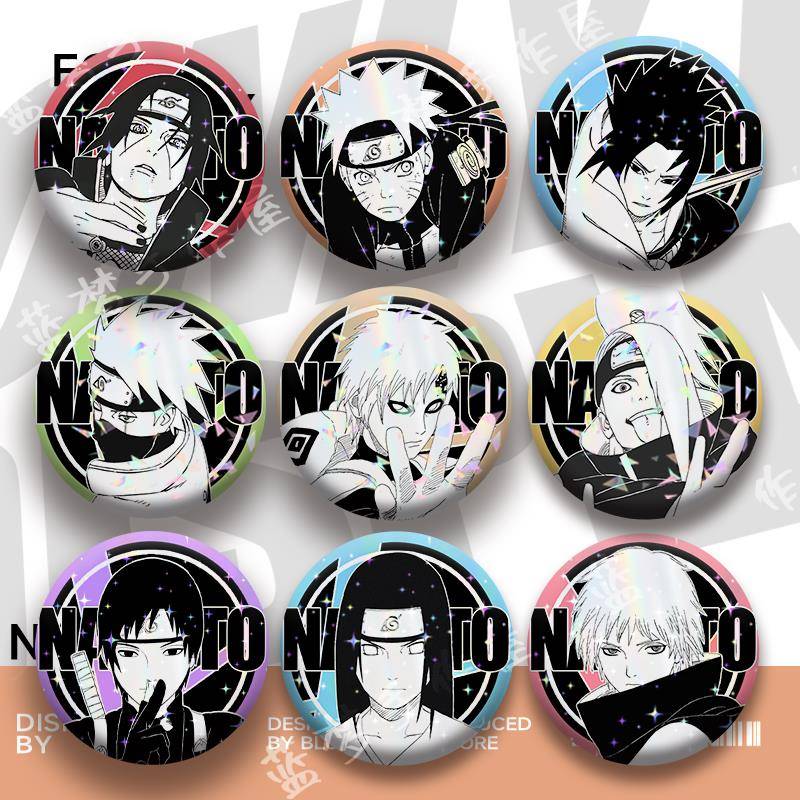 佐助鸣人火影忍者周边徽章吧唧卡卡西我爱罗漫画镭射胸针痛包饰品