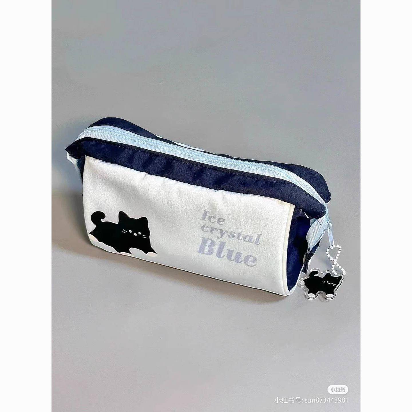 小红书同款蓝色小黑猫笔袋大容量高颜值可爱ins文具袋学生文具盒