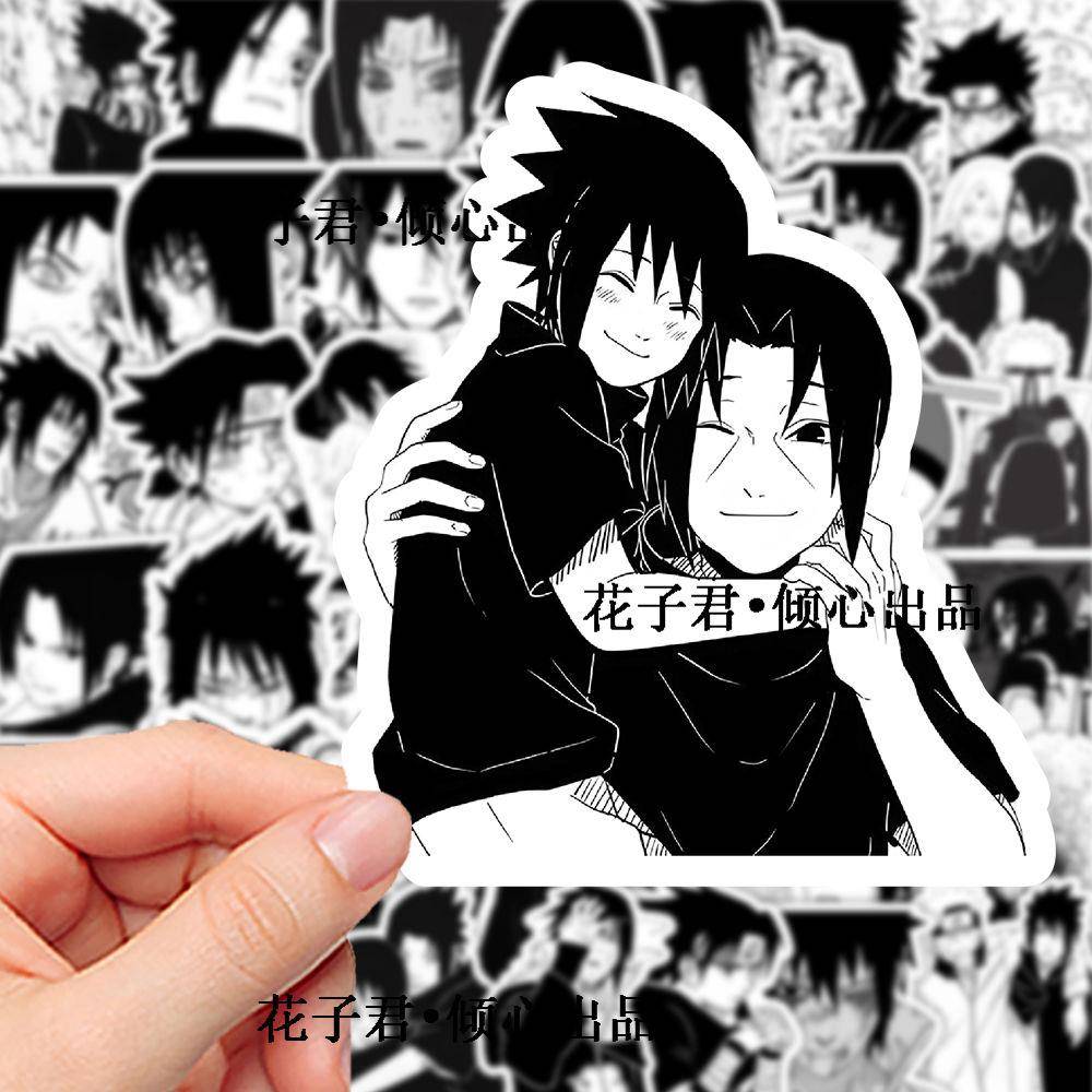 126张黑白佐助贴纸火影忍者周边装饰DIY桌面手账本手机壳背卡贴画