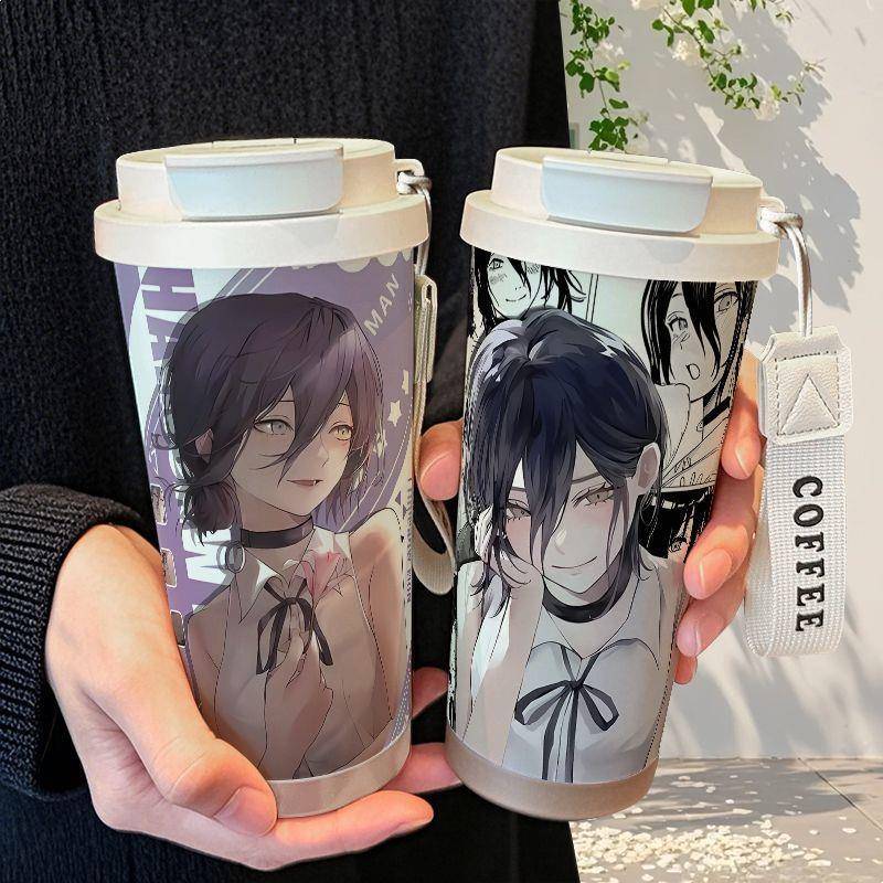 电锯人蕾塞保温杯不锈钢吸管双饮大容量咖啡水杯学生高颜值