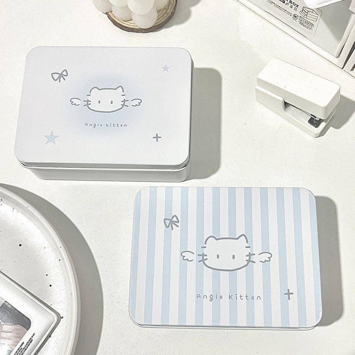 小卡收纳出卡原创ins奶油风铁盒天使小猫可爱收纳小卡卡套封口贴