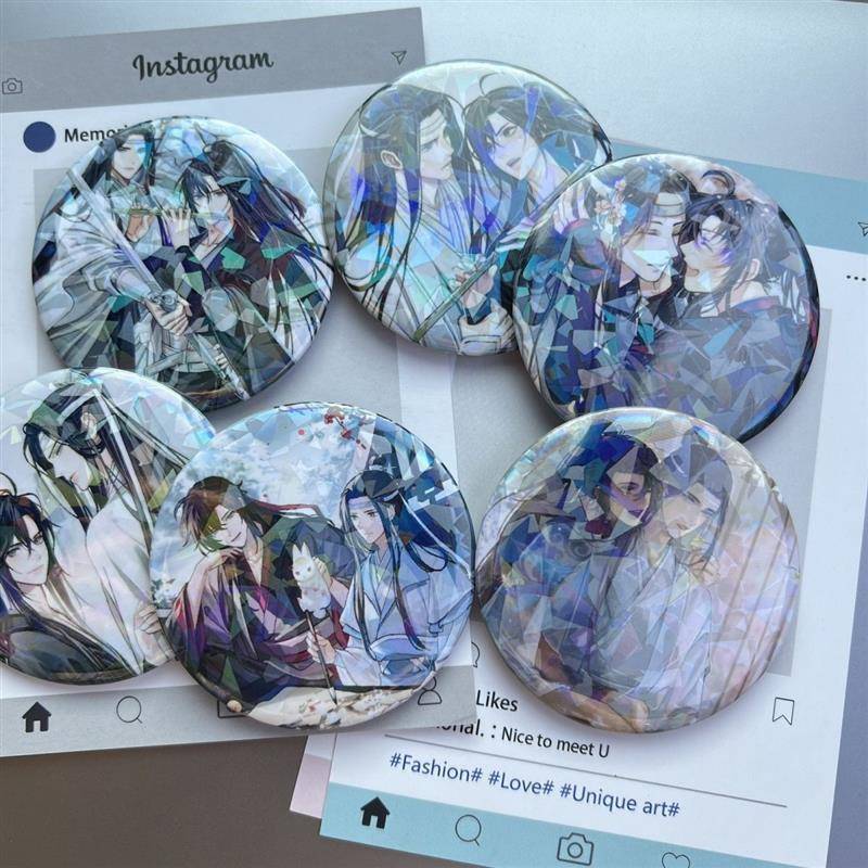 魔道祖师同人吧唧蓝忘机周边魏无羡镭射马口铁闪耀徽章胸针挂饰女