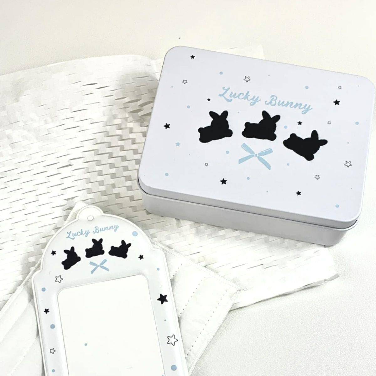 ins奶油风小卡收纳幸运小兔高颜值铁盒学生桌面整理纸条收纳盒