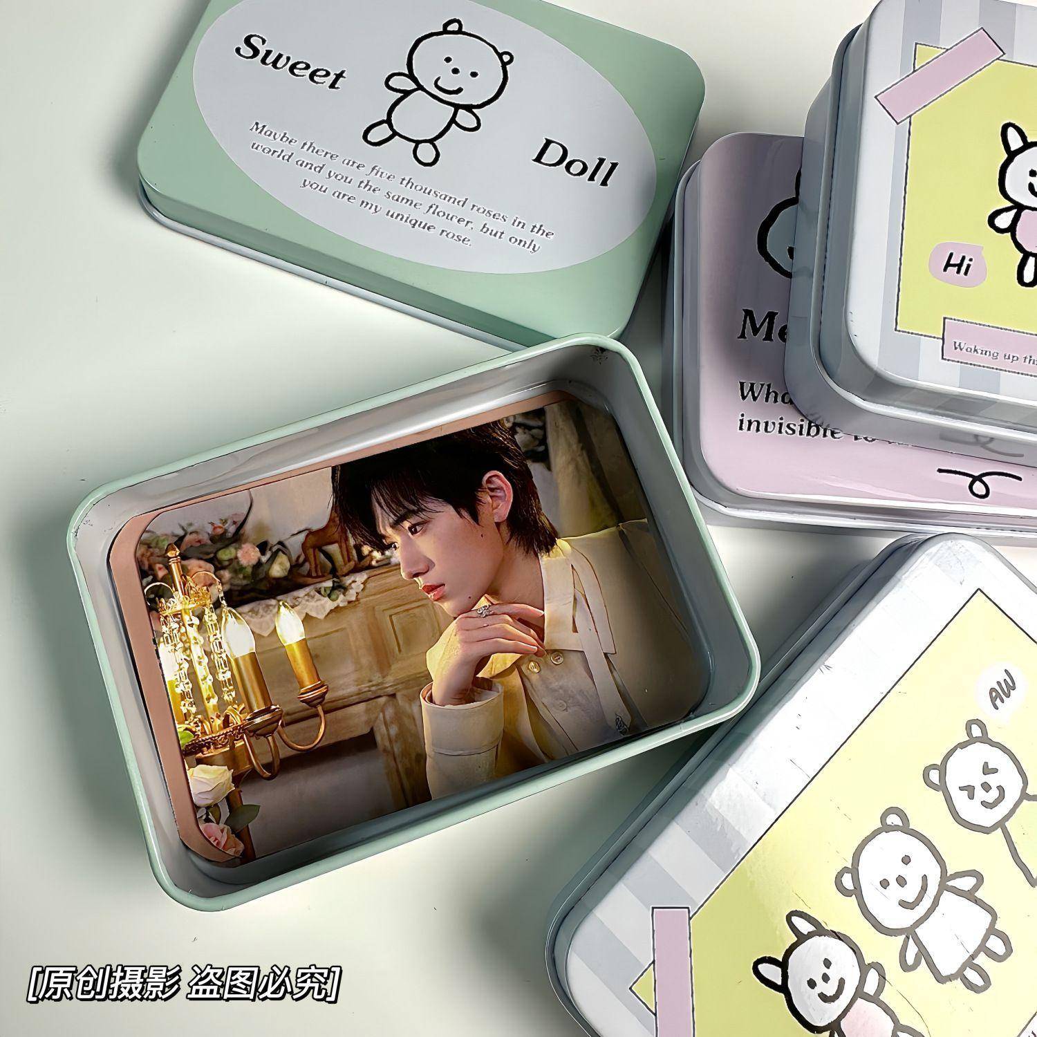 甜蜜玩偶小熊手账贴纸小卡收纳盒学生桌面便签文具收纳小铁盒ins