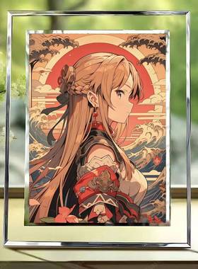 新款刀剑神域结成明日奈周边水晶玻璃相框卧室桌面摆件摆台送朋友