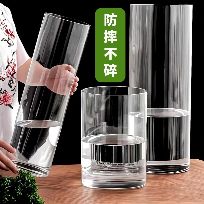 压克力防摔花瓶水培水培插花富贵竹透明直筒压克力鲜花装饰客厅小