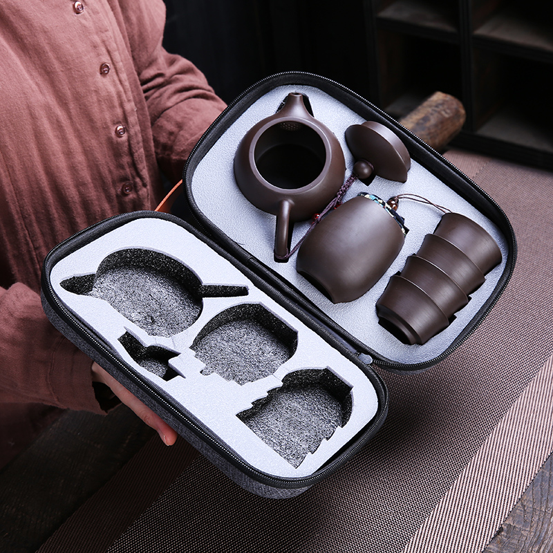 紫砂壶旅行茶具套装功夫泡茶器便携式车载快客杯O礼品定制刻字LOG